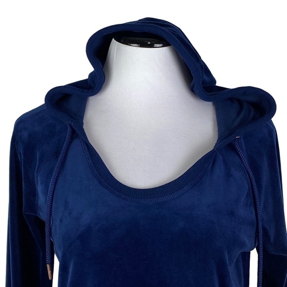 Nanette Lepore Velour Long Sleeve‎ Hooded Drawstring Shirt Women's Small Blue - Picture 5 of 9